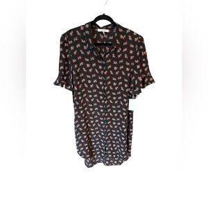FRAME
Printed Ruffled High-Low Silk Shirtdress